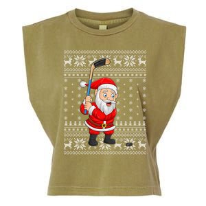 Xmas Sweater Style Ugly Santa Playing Ice Hockey Christmas Meaningful Gift Garment-Dyed Women's Muscle Tee