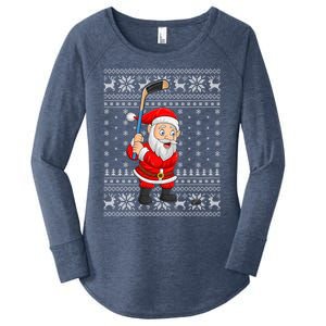 Xmas Sweater Style Ugly Santa Playing Ice Hockey Christmas Meaningful Gift Women's Perfect Tri Tunic Long Sleeve Shirt