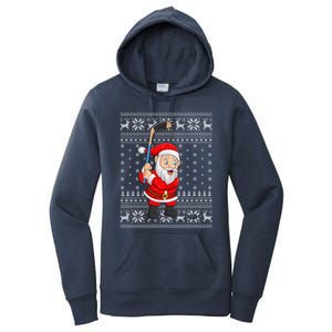 Xmas Sweater Style Ugly Santa Playing Ice Hockey Christmas Meaningful Gift Women's Pullover Hoodie