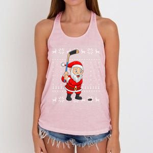 Xmas Sweater Style Ugly Santa Playing Ice Hockey Christmas Meaningful Gift Women's Knotted Racerback Tank