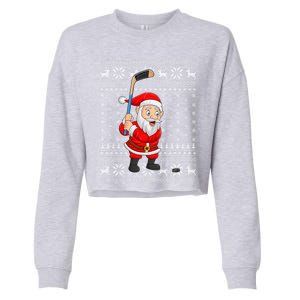 Xmas Sweater Style Ugly Santa Playing Ice Hockey Christmas Meaningful Gift Cropped Pullover Crew