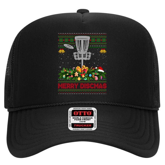 Xmas Sweater Style Merry Discmas Ugly Disc Golf Christmas Cool Gift High Crown Mesh Back Trucker Hat