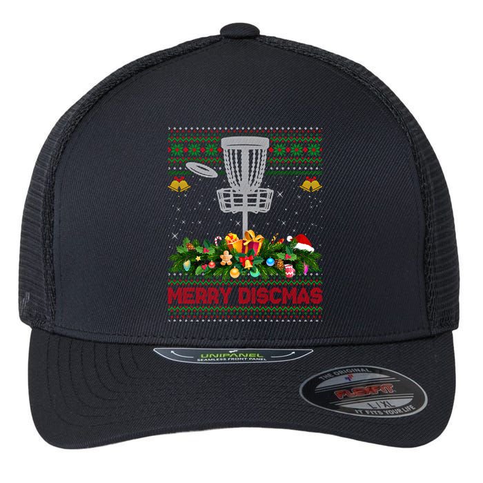 Xmas Sweater Style Merry Discmas Ugly Disc Golf Christmas Cool Gift Flexfit Unipanel Trucker Cap