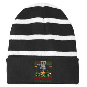 Xmas Sweater Style Merry Discmas Ugly Disc Golf Christmas Cool Gift Striped Beanie with Solid Band