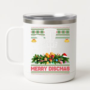 Xmas Sweater Style Merry Discmas Ugly Disc Golf Christmas Cool Gift 12 oz Stainless Steel Tumbler Cup