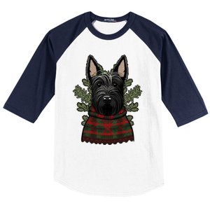 Xmas Scottie Santa On Christmas Scottish Terrier Cool Gift Baseball Sleeve Shirt