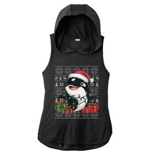 Xmas Sweater Style Ugly Santa Hat Orca Christmas Ladies PosiCharge Tri-Blend Wicking Draft Hoodie Tank