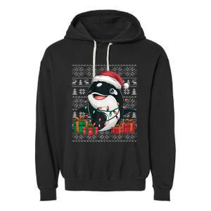 Xmas Sweater Style Ugly Santa Hat Orca Christmas Garment-Dyed Fleece Hoodie