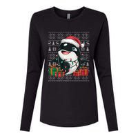 Xmas Sweater Style Ugly Santa Hat Orca Christmas Womens Cotton Relaxed Long Sleeve T-Shirt