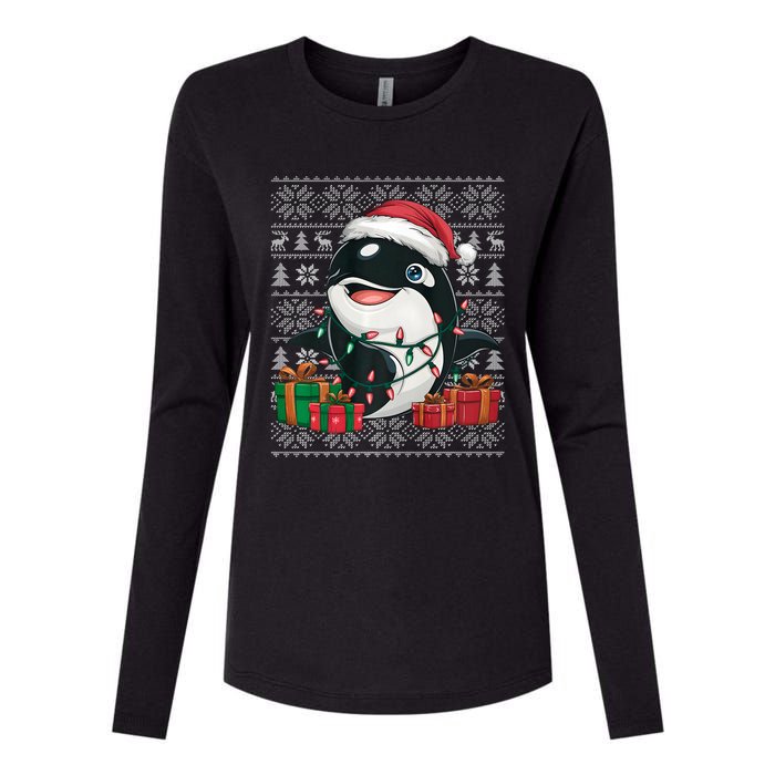 Xmas Sweater Style Ugly Santa Hat Orca Christmas Womens Cotton Relaxed Long Sleeve T-Shirt