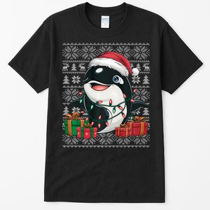 Xmas Sweater Style Ugly Santa Hat Orca Christmas Tall T-Shirt