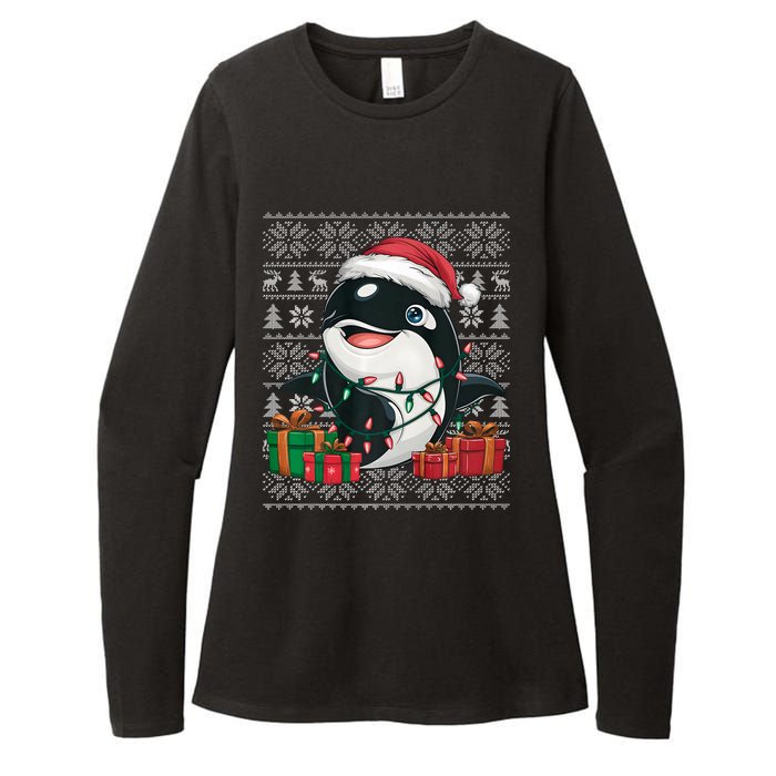 Xmas Sweater Style Ugly Santa Hat Orca Christmas Womens CVC Long Sleeve Shirt