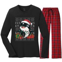 Xmas Sweater Style Ugly Santa Hat Orca Christmas Women's Long Sleeve Flannel Pajama Set 