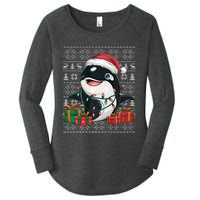 Xmas Sweater Style Ugly Santa Hat Orca Christmas Women's Perfect Tri Tunic Long Sleeve Shirt