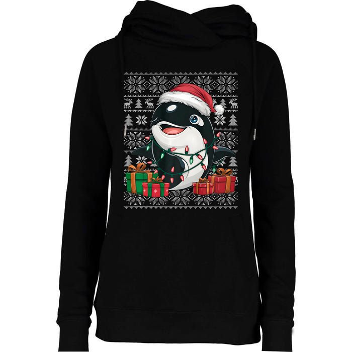 Xmas Sweater Style Ugly Santa Hat Orca Christmas Womens Funnel Neck Pullover Hood