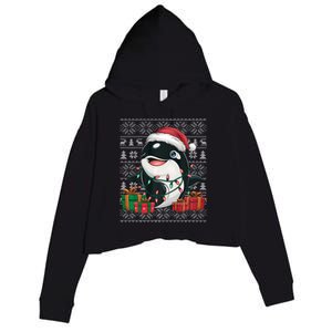 Xmas Sweater Style Ugly Santa Hat Orca Christmas Crop Fleece Hoodie