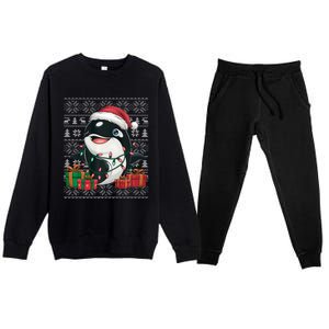 Xmas Sweater Style Ugly Santa Hat Orca Christmas Premium Crewneck Sweatsuit Set