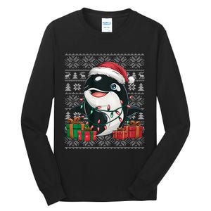 Xmas Sweater Style Ugly Santa Hat Orca Christmas Tall Long Sleeve T-Shirt