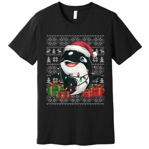 Xmas Sweater Style Ugly Santa Hat Orca Christmas Premium T-Shirt