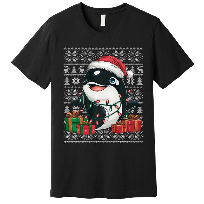 Xmas Sweater Style Ugly Santa Hat Orca Christmas Premium T-Shirt