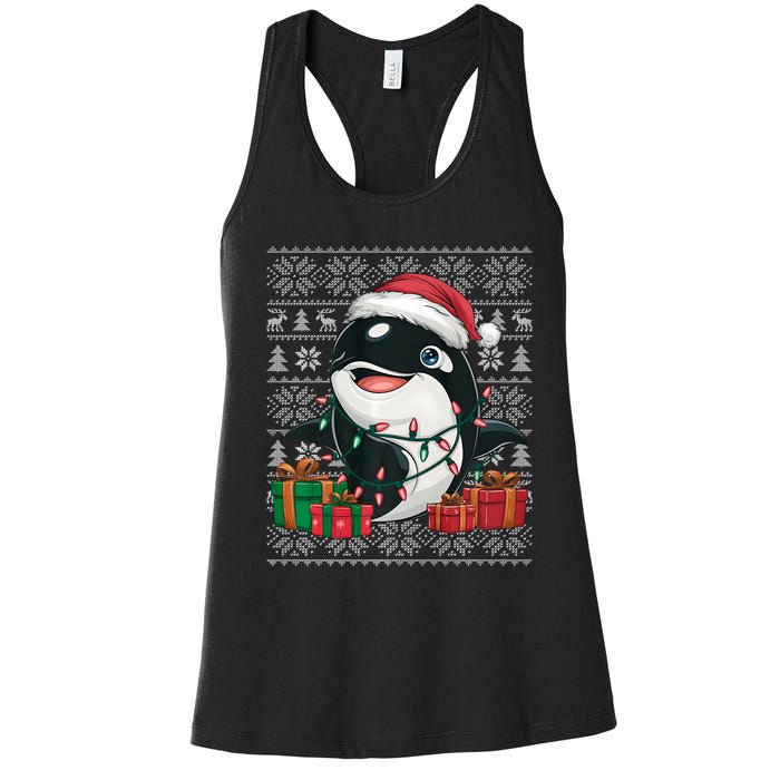 Xmas Sweater Style Ugly Santa Hat Orca Christmas Women's Racerback Tank