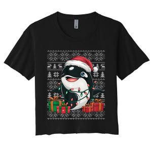 Xmas Sweater Style Ugly Santa Hat Orca Christmas Women's Crop Top Tee