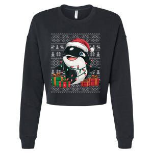 Xmas Sweater Style Ugly Santa Hat Orca Christmas Cropped Pullover Crew