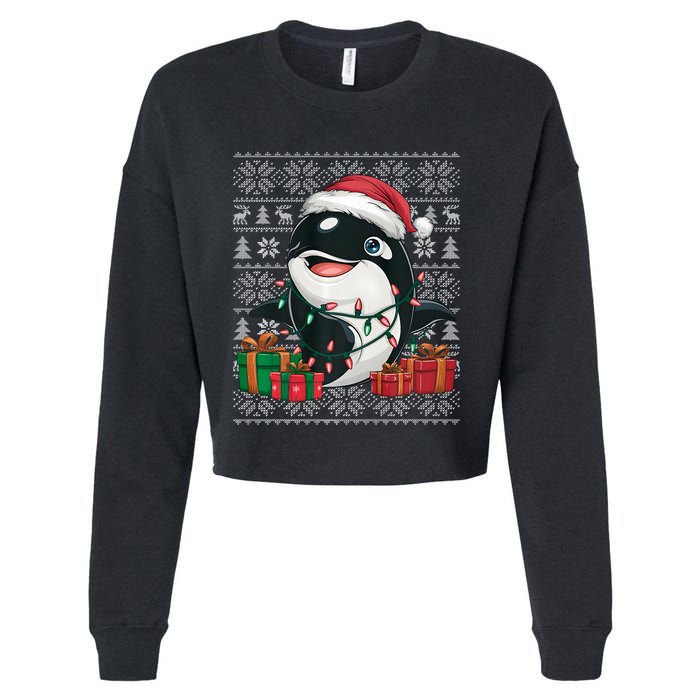 Xmas Sweater Style Ugly Santa Hat Orca Christmas Cropped Pullover Crew