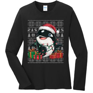 Xmas Sweater Style Ugly Santa Hat Orca Christmas Ladies Long Sleeve Shirt