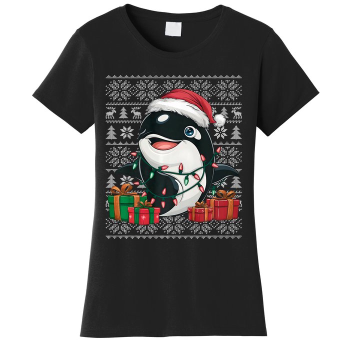 Xmas Sweater Style Ugly Santa Hat Orca Christmas Women's T-Shirt