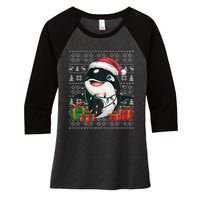 Xmas Sweater Style Ugly Santa Hat Orca Christmas Women's Tri-Blend 3/4-Sleeve Raglan Shirt