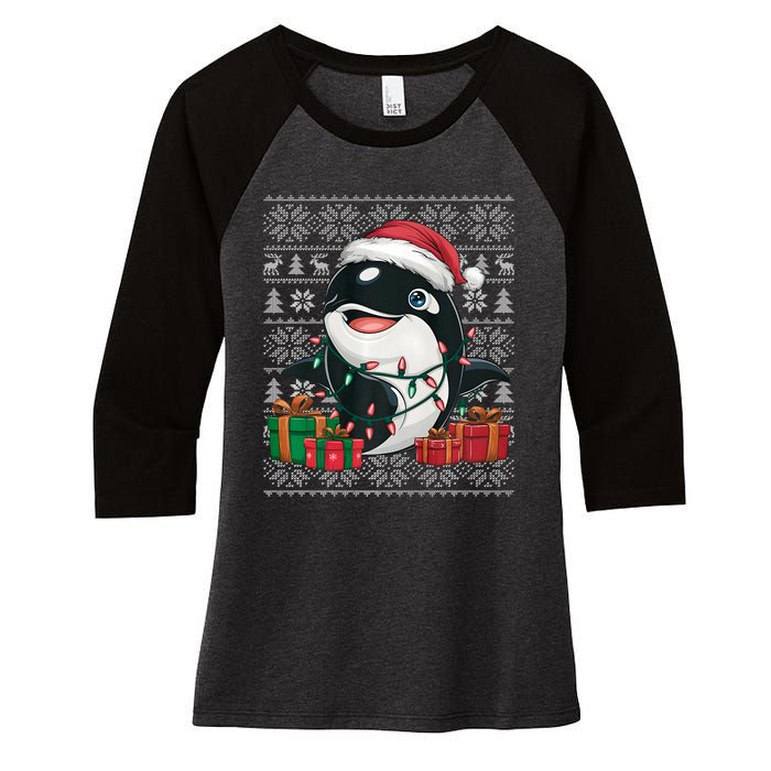 Xmas Sweater Style Ugly Santa Hat Orca Christmas Women's Tri-Blend 3/4-Sleeve Raglan Shirt