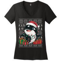 Xmas Sweater Style Ugly Santa Hat Orca Christmas Women's V-Neck T-Shirt