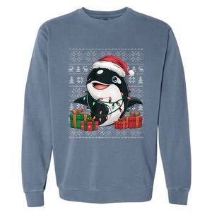 Xmas Sweater Style Ugly Santa Hat Orca Christmas Garment-Dyed Sweatshirt