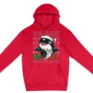 Xmas Sweater Style Ugly Santa Hat Orca Christmas Premium Pullover Hoodie