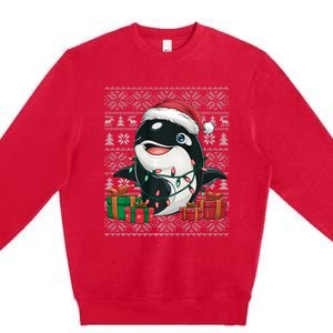 Xmas Sweater Style Ugly Santa Hat Orca Christmas Premium Crewneck Sweatshirt