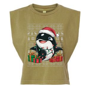 Xmas Sweater Style Ugly Santa Hat Orca Christmas Garment-Dyed Women's Muscle Tee