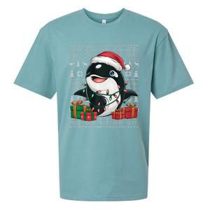 Xmas Sweater Style Ugly Santa Hat Orca Christmas Sueded Cloud Jersey T-Shirt