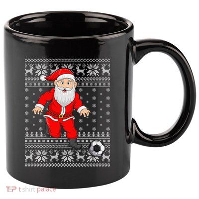 Xmas Sweater Style Ugly Santa Playing Soccer Christmas Meaningful Gift 11oz C Handle Ceramic Mug