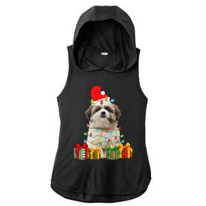 Xmas Shih Tzu Dog Christmas Lights Puppy Lover Meaningful Gift Ladies PosiCharge Tri-Blend Wicking Draft Hoodie Tank