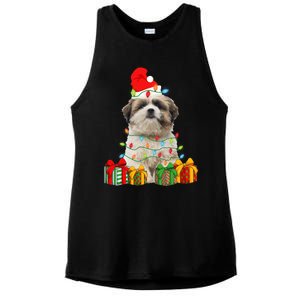 Xmas Shih Tzu Dog Christmas Lights Puppy Lover Meaningful Gift Ladies PosiCharge Tri-Blend Wicking Tank