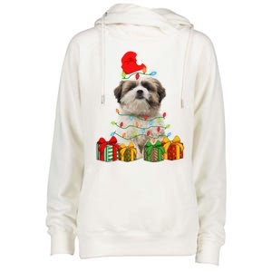 Xmas Shih Tzu Dog Christmas Lights Puppy Lover Meaningful Gift Womens Funnel Neck Pullover Hood