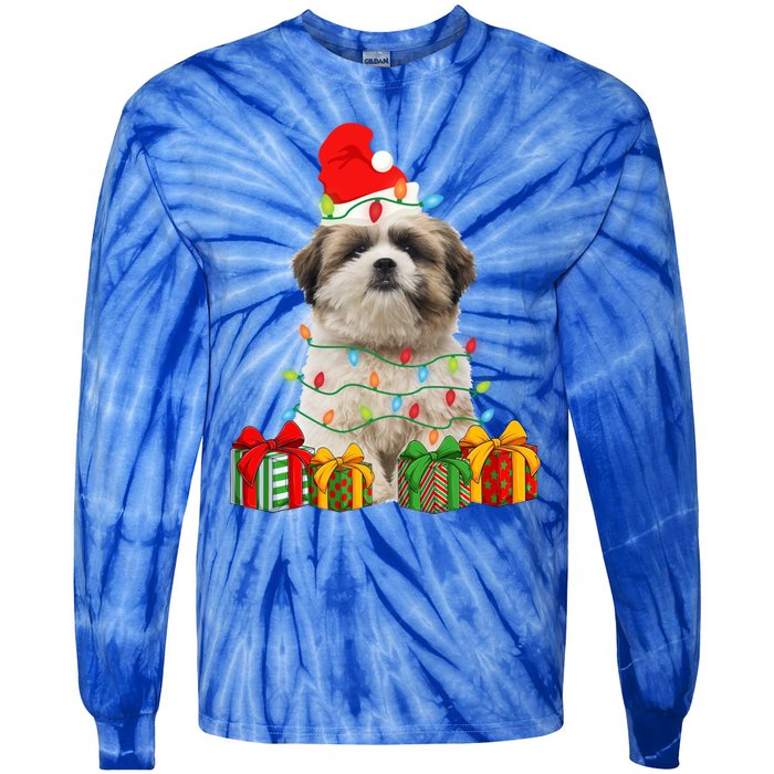 Xmas Shih Tzu Dog Christmas Lights Puppy Lover Meaningful Gift Tie-Dye Long Sleeve Shirt