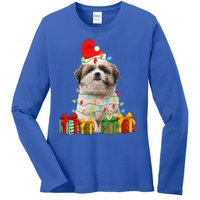 Xmas Shih Tzu Dog Christmas Lights Puppy Lover Meaningful Gift Ladies Long Sleeve Shirt