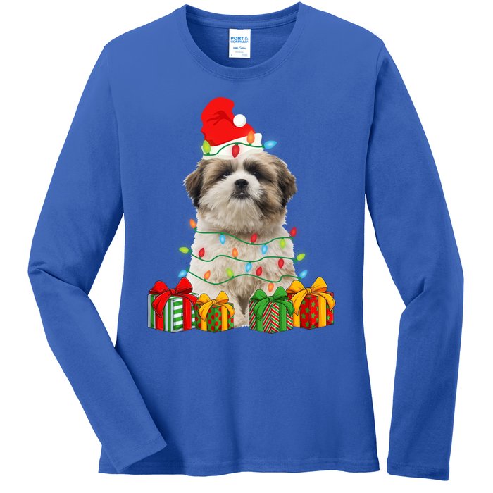 Xmas Shih Tzu Dog Christmas Lights Puppy Lover Meaningful Gift Ladies Long Sleeve Shirt