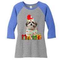 Xmas Shih Tzu Dog Christmas Lights Puppy Lover Meaningful Gift Women's Tri-Blend 3/4-Sleeve Raglan Shirt