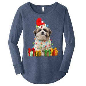 Xmas Shih Tzu Dog Christmas Lights Puppy Lover Meaningful Gift Women's Perfect Tri Tunic Long Sleeve Shirt