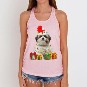 Xmas Shih Tzu Dog Christmas Lights Puppy Lover Meaningful Gift Women's Knotted Racerback Tank