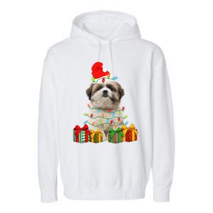 Xmas Shih Tzu Dog Christmas Lights Puppy Lover Meaningful Gift Garment-Dyed Fleece Hoodie