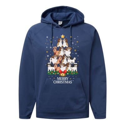 Xmas Shih Tzu Dog Tree Design For Boys Girls Shih Tzu Dog Gift Performance Fleece Hoodie